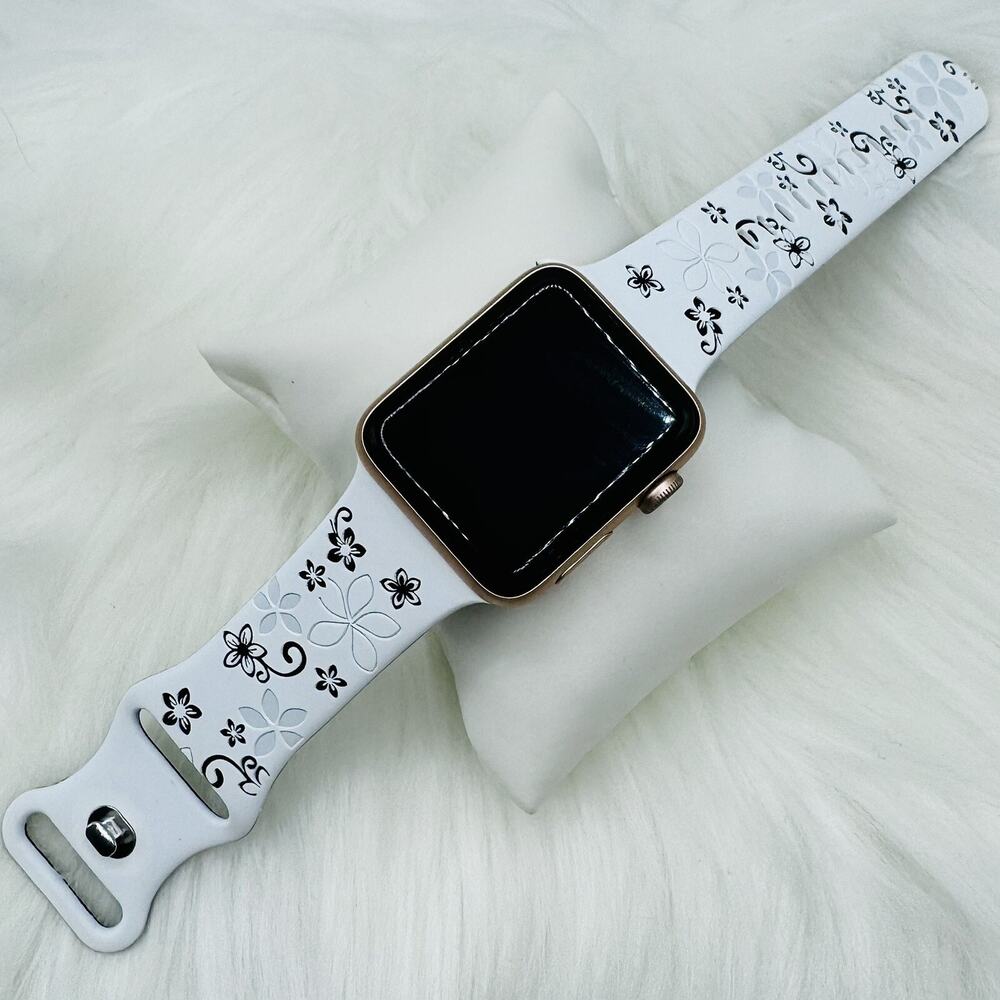 New Floral Design Apple Watch Bands 42mm 44mm 45mm 49mm Black and White - Picture 5 of 7